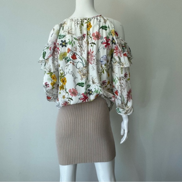 Parker Womens Abby Floral Cold Shoulder Blouse Silk Size S - Picture 3 of 12